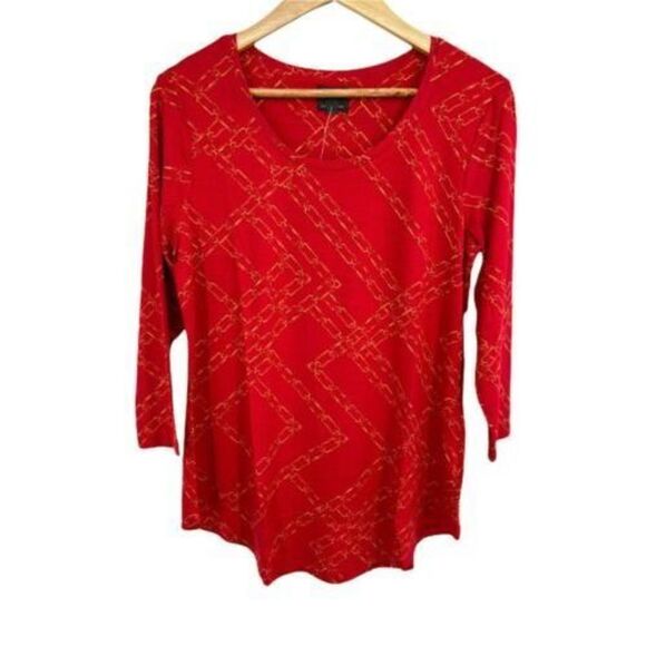 JM Collection Chain-Print Top New Red Amore M - Picture 1 of 2